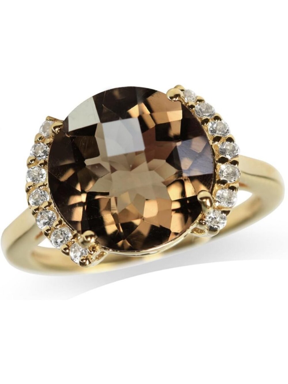 Stunning 5.23ct Natural Smoky Quartz & White Topaz Cocktail Ring in 14K Gold